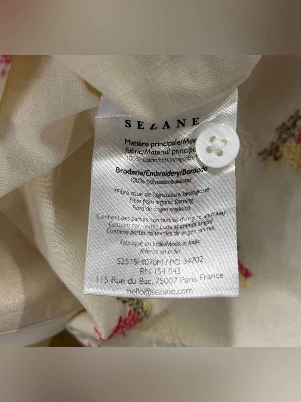 Sezane x Andion Maxy Embroidered Shirt – Cream with Pink Floral NWT - Picture 7 of 8